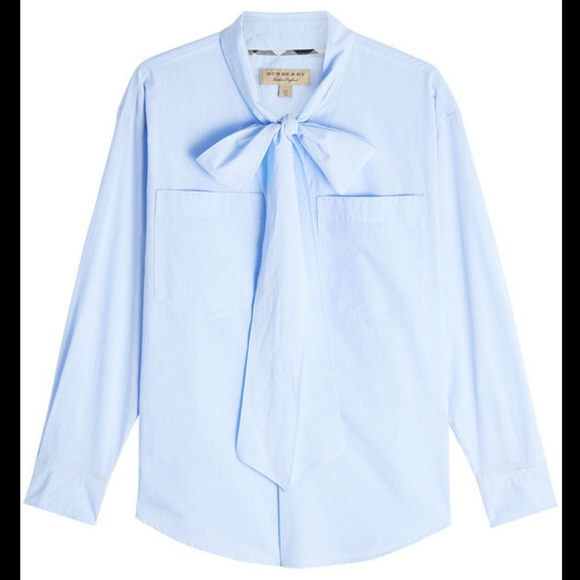 BURBERRY Lobelia Bow Blouse‎ In Pale Blue - Picture 2 of 11